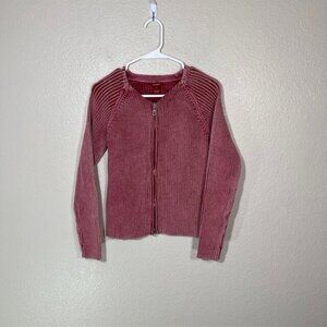 Sundance Catalog Sweater Womens Small Full Zip Red Ribbed BOHO